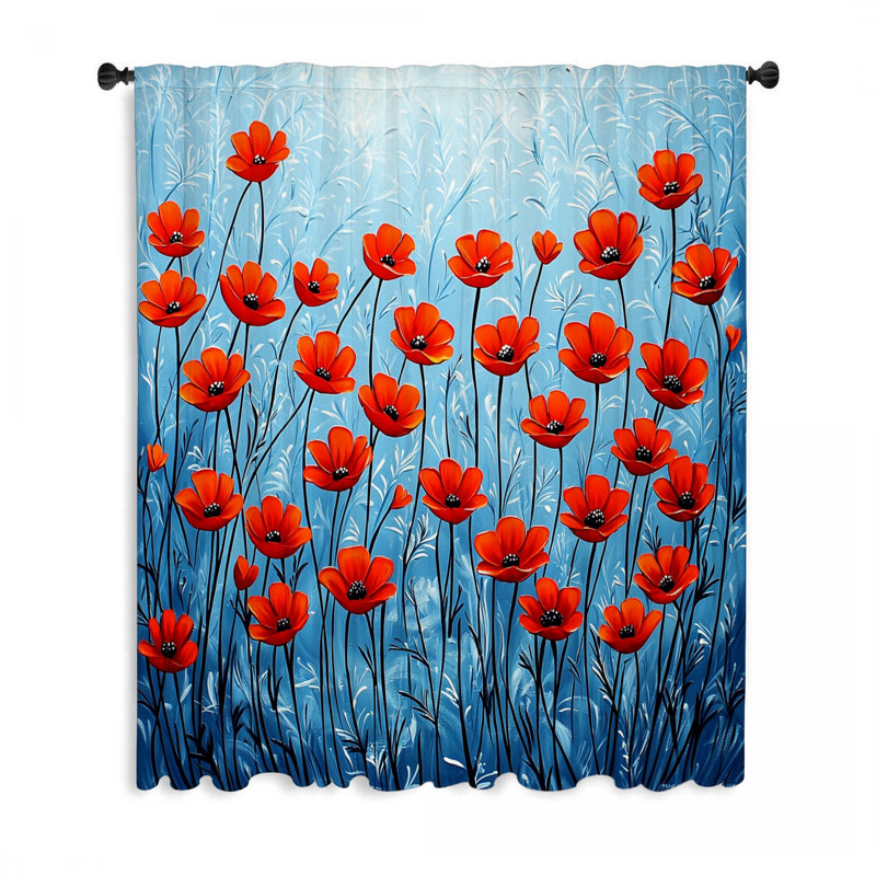 Rideaux à motif de fleurs rouges, voilages à motif floral et voilages - 1 panneau, L 50 po x L 96 po