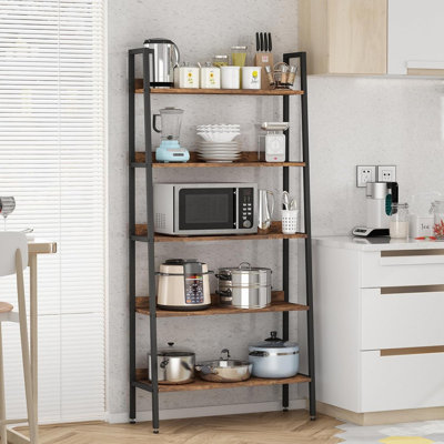 Bibliothèque à 5 niveaux, étagère à livres étroite pour bureau personnel, rangement brun rustique