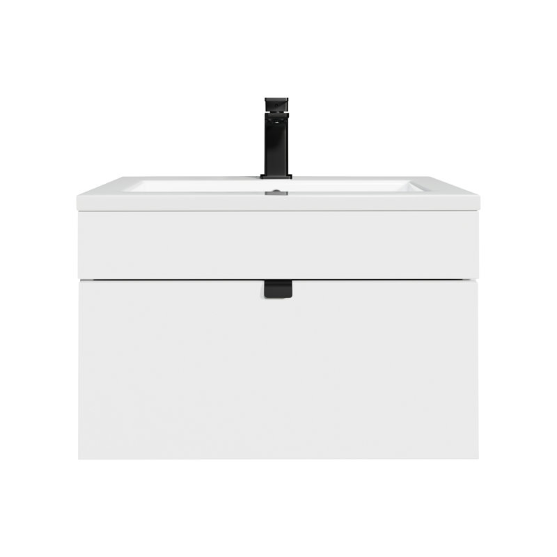 Ensemble de meuble-lavabo mural moderne 24 po Loft - poignées blanches / noires, 24", Blanc/Noir
