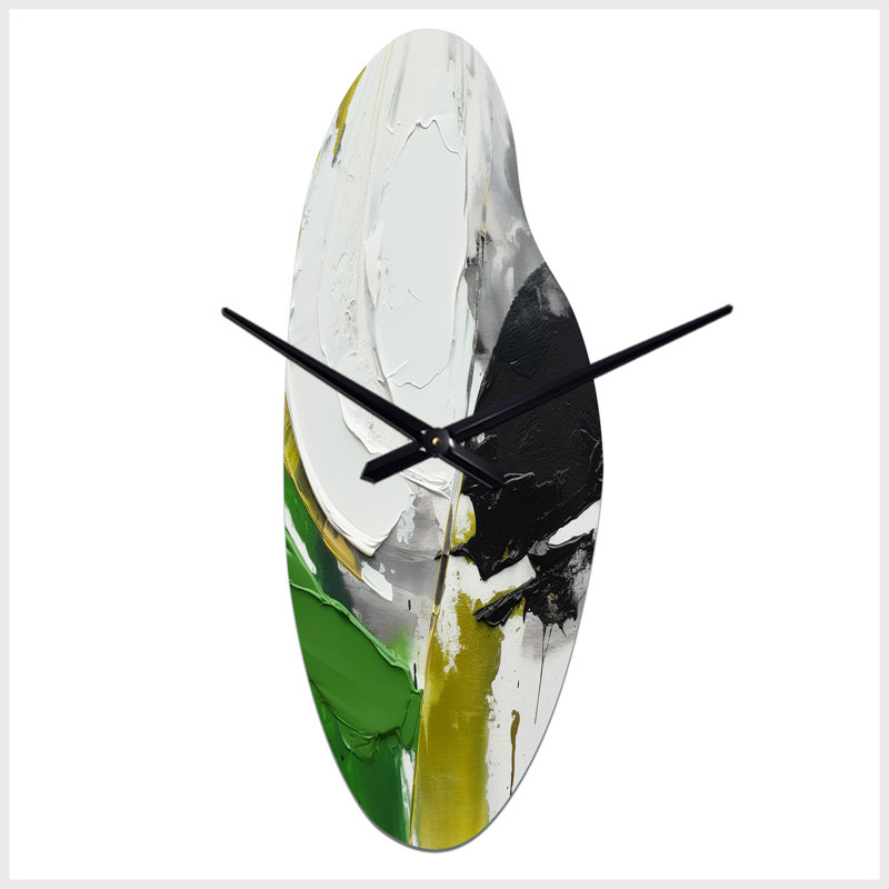Deblois - Enchantement géométrique vert et noir II - horloge asymétrique en métal et métal, Moyenne