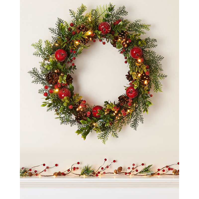 Pre-Lit Frosted Berry Mixed Tip Wreath