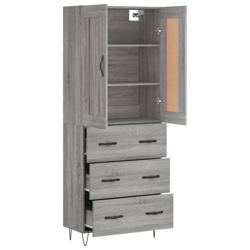 Longlier 69.5cm Wide 3 Drawer Highboard, Grey Sonoma