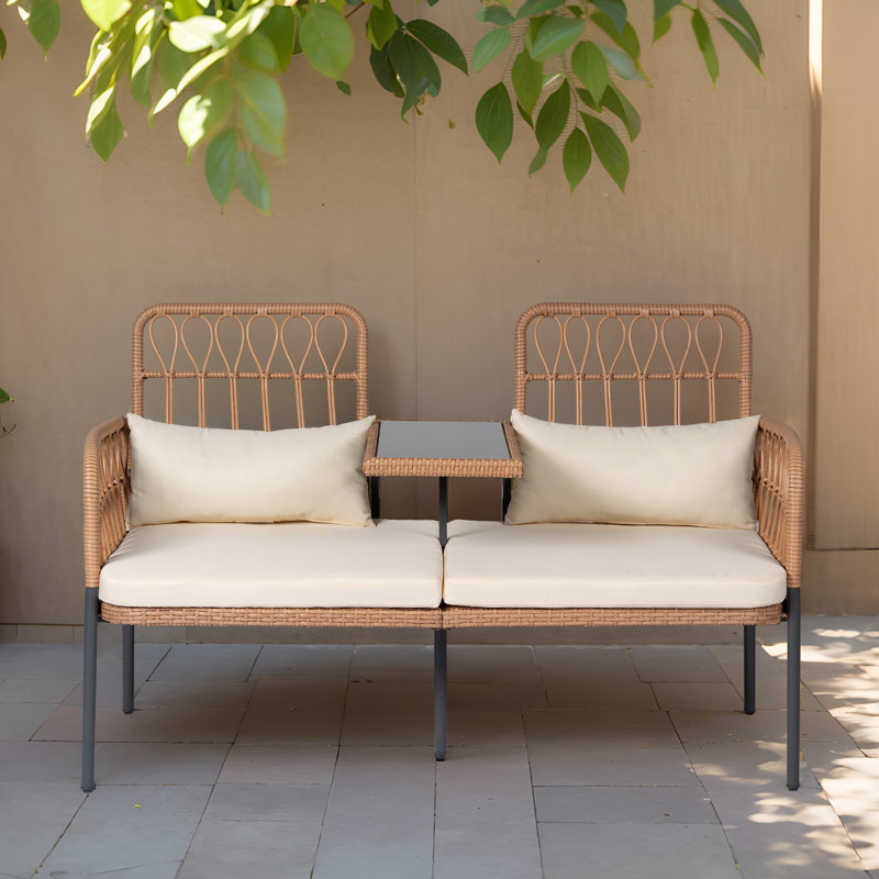 Lotis 53.9'' Wide Straight Powder Coated Steel Loveseat with Cushions, Cream