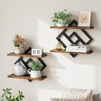 Floating Shelves For Wall, Set Of 2 Hanging Shelves, 2-tier Wall Mounted Storage Shelves For Books & Decor, Perfect For Living Room, Bedroom, Kitchen, Home Office, Study, Rustic Brown