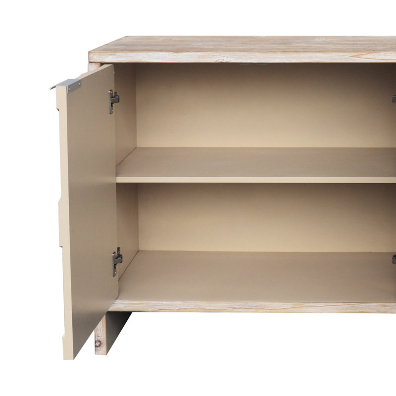 Buffet d'appoint 4 portes Accent Bois naturel délavé, style artistique, fonction pratique et sapin, Bois naturel délavé
