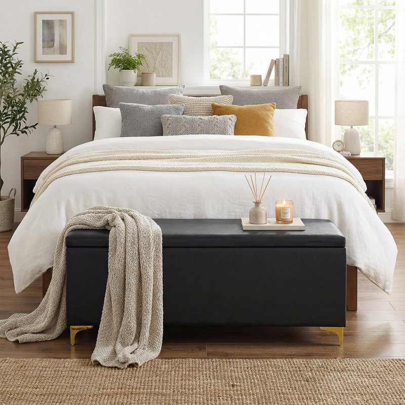 Banc de rangement moderne avec repose-pieds noir