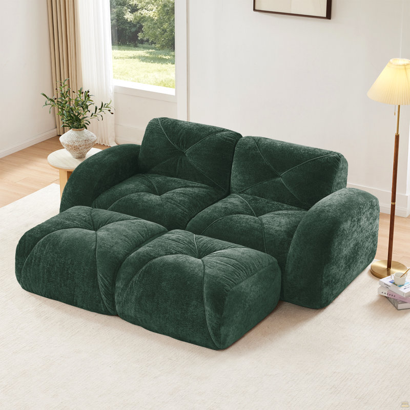 U-Shaped Boneless Sofa,Soft Velvet Fabric, Green