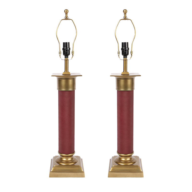 Lampe de table colonne en métal texturé, Rouge / bronze