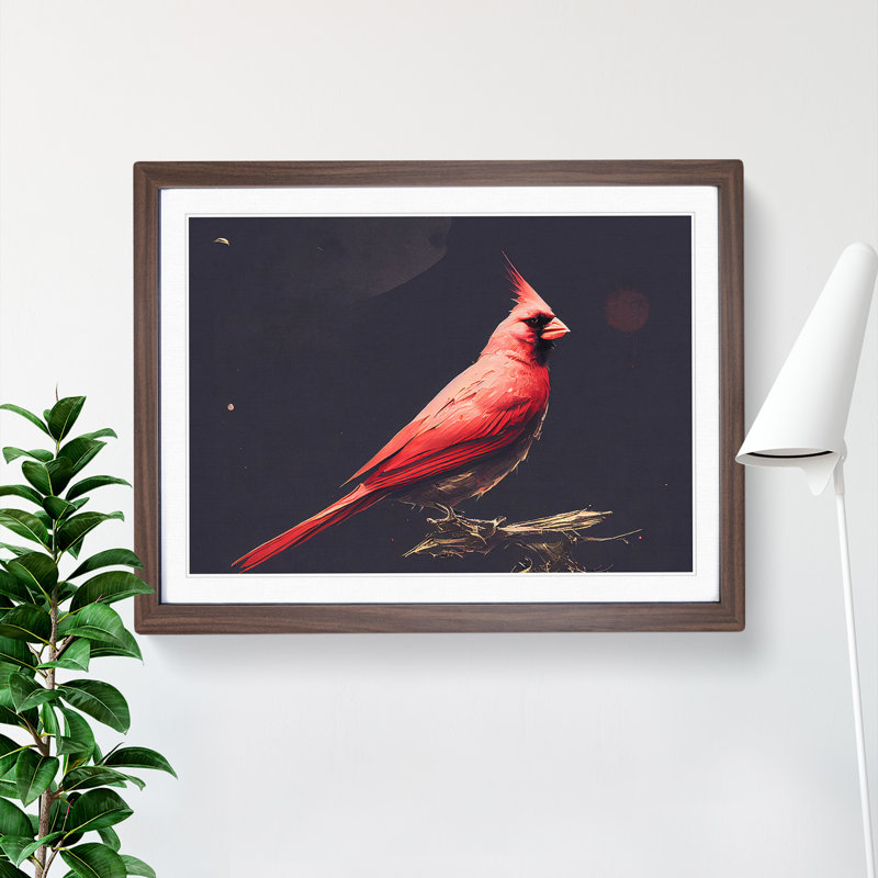 Cardinal Bird Vol.1 - Single Picture Frame Painting, 34cm H x 46cm W x 2cm D, Walnut Framed