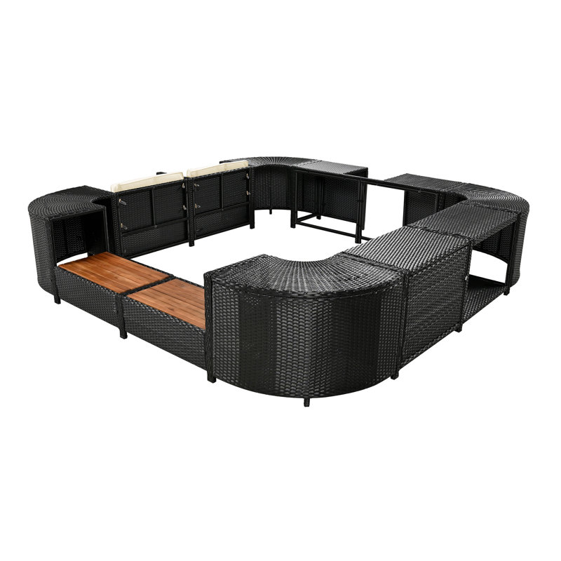 Ensemble de canapés modulaires en rotin pour l'extérieur avec cadre mini Spa, Gris clair