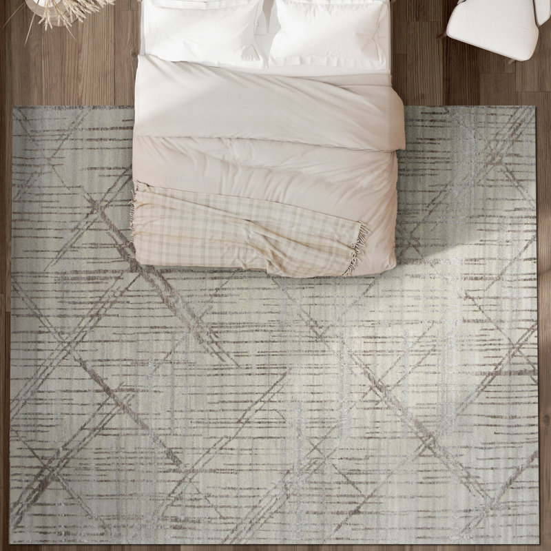 Tapis naturel et argent noué à la main de haute qualité, Rectangle 8 pi x 10 pi