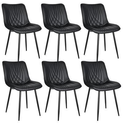 PU Leather Dining Chair Set Of 6, 6 Pack Upholstered Kitchen & Dining Room Chairs With Metal Legs, Mid Century Faux Leather Side Chairs For Dining Room, Kitchen, Restaurant