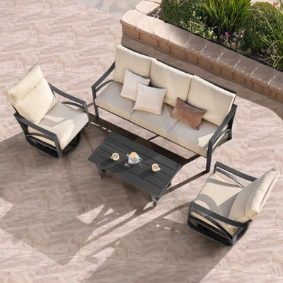 4-Piece Sofa Set with Thick Padded Zippered Cushions, Beige