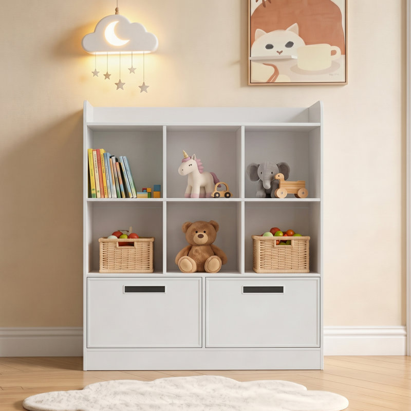 8 Cube Kids Bookshelf With Fabric Drawers, 3-tier Wooden Open Shelf Bookcase, Freestanding Book Shelves, Kids Bookcase Cubby Storage Organizer For Bedroom, Living Room, Office