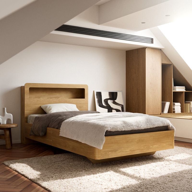 Bed With Headboard, Twin, Brown