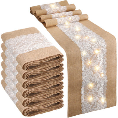 Burlap Table Runner With Warm LED Lights(6 Pack,Brown)