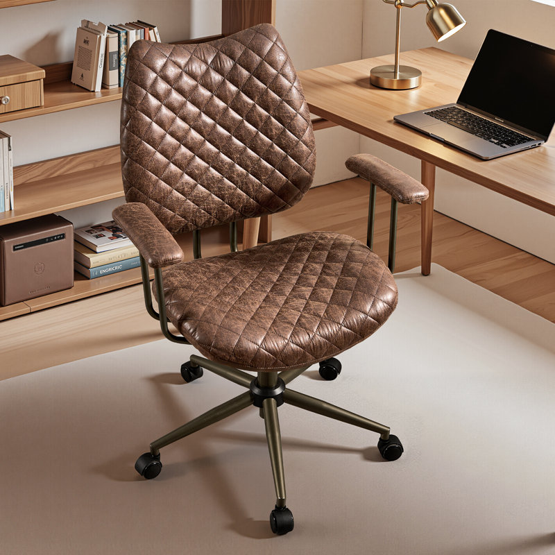 Fauteuil de bureau ergonomique avec accoudoirs, cuir synthétique ou suède, pivot réglable pour la maison, le dortoir, le meuble-lavabo et le bureau