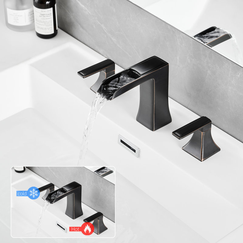 8 Inch Widespread Bathroom Sink Faucet, , 3 Hole, With Pop Up Drain And Hose Finish, Solid Brass Construction