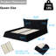 Lit tapissier noir grand format avec tête de lit en velours unique, structure en pin massif et en métal, 24 lattes larges pour tête de lit plateforme stable, support en bois, chargement épais