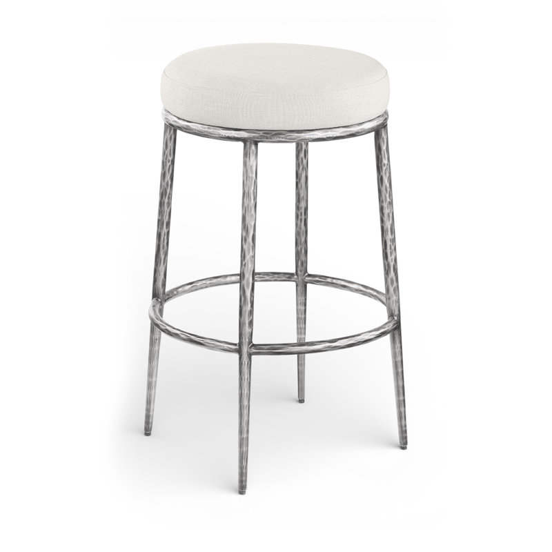 Tabouret de bar rembourré Ferro, Argent argent, Tissu performance crème
