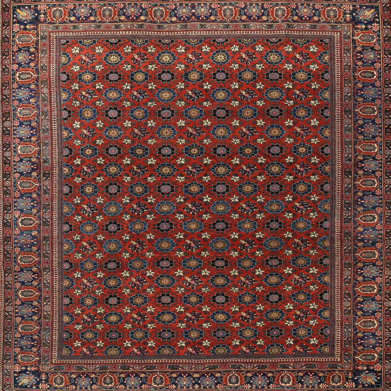 Tapis traditionnel brun / rouge Dujardin, Carré 8 pi