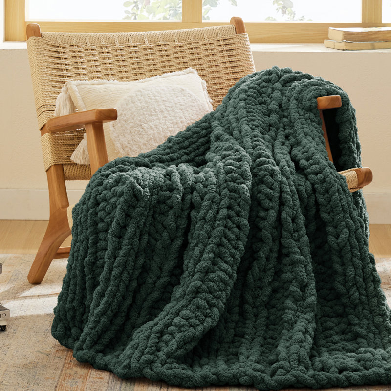 Jeté épais 100% chenille tricoté à la main pour canapé Essential Bedure, Vert foncé