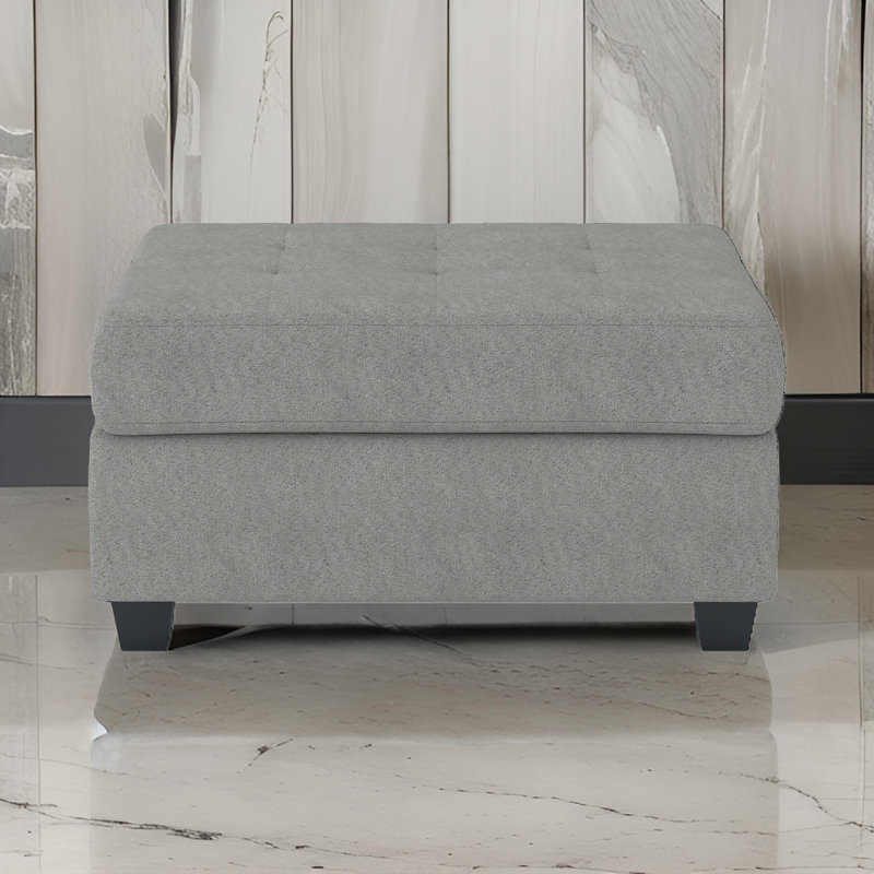 Lenita 33" Transitional Tufted Microfiber Storage Ottoman with Spacious Interior Storage, Elegant Tufted Design and Hidden Drop-Down Cup Holders