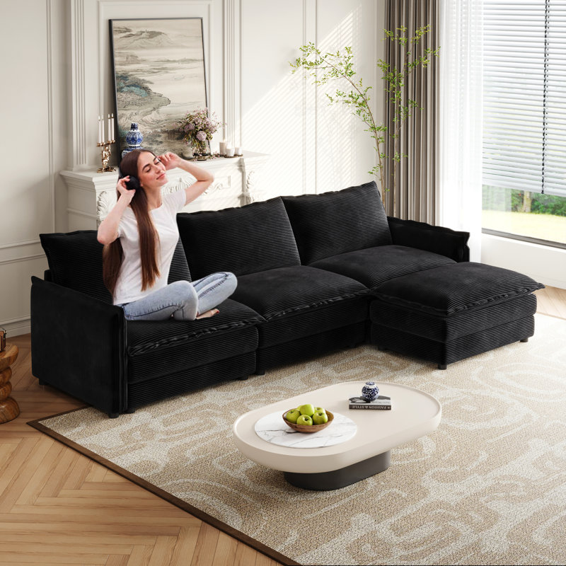 Coussin surdimensionné en velours côtelé à assise profonde pour tissu détendu avec 3 coussins