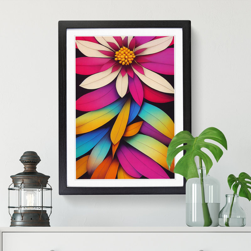 FRM-V0523-818X Floral Indian Art - Picture Frame Print, 64cm H x 46cm W, Black Framed