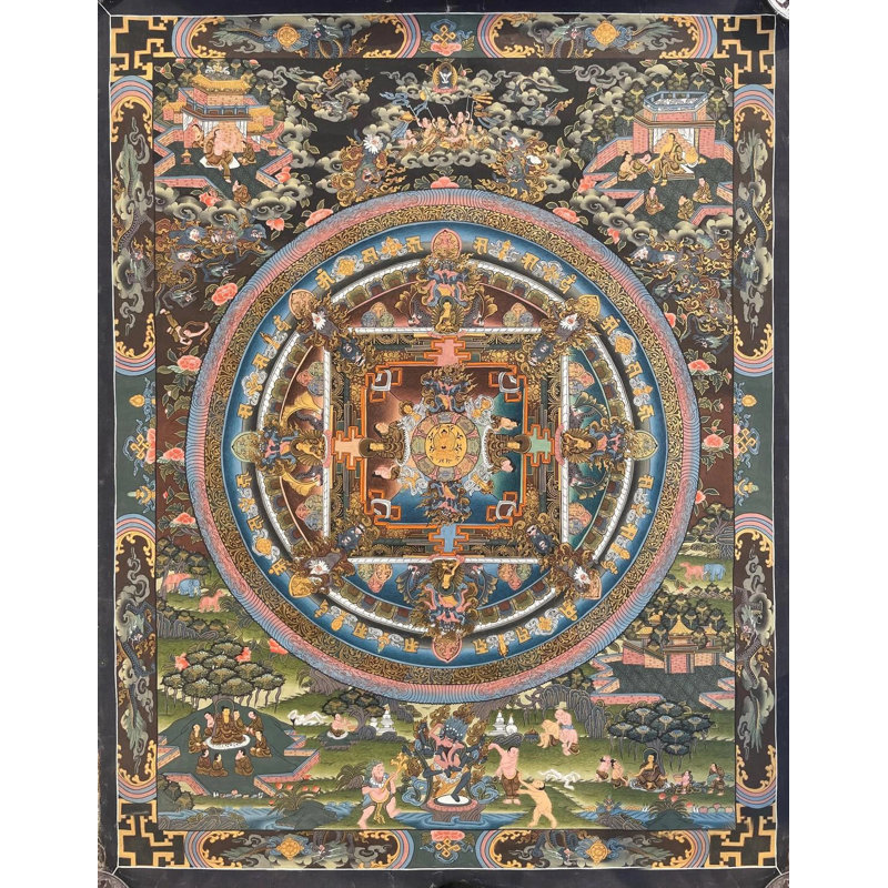 Mandala Thangka (sans brocart) | Or pur 24 carats, gouache et acrylique sur toile de coton