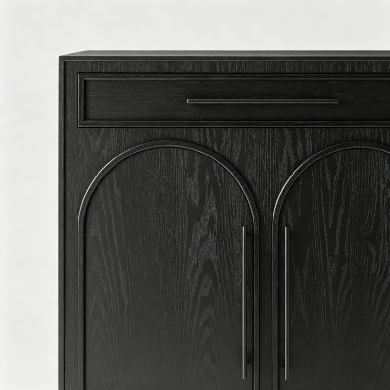 Buffet grande capacité en bois massif rétro, Noir
