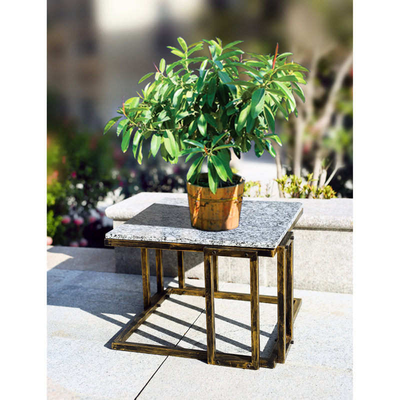 Support pour plante 14,5 po avec marbre granit et métal noir / or - Ornement polyvalent avec construction stable