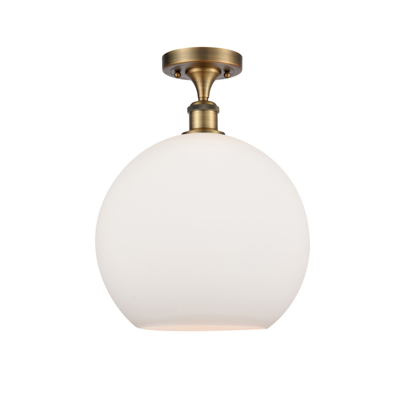 Plafonnier semi-encastré 1 lumière Cindi, Blanc mat, H 16,38 po x l 11,75 po x P 11,75 po, Laiton brossé