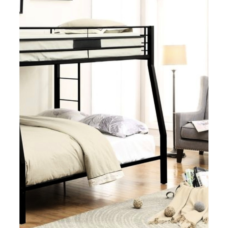 Lit superposé en métal avec finition noire, très grand / très grand, rails de 40 po, lit double latéral, options de matelas très grand et grand lit, cadre, rail de 10 po du sol au bas, fabrication
