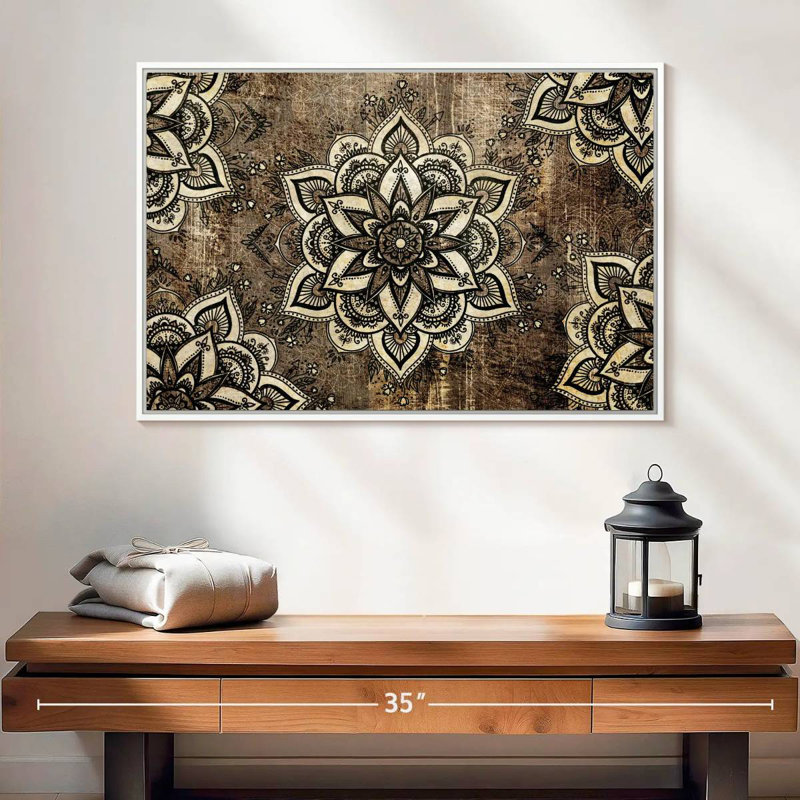 Mandalas géométriques floraux, Cadre flottant blanc, 25 po x 17 po