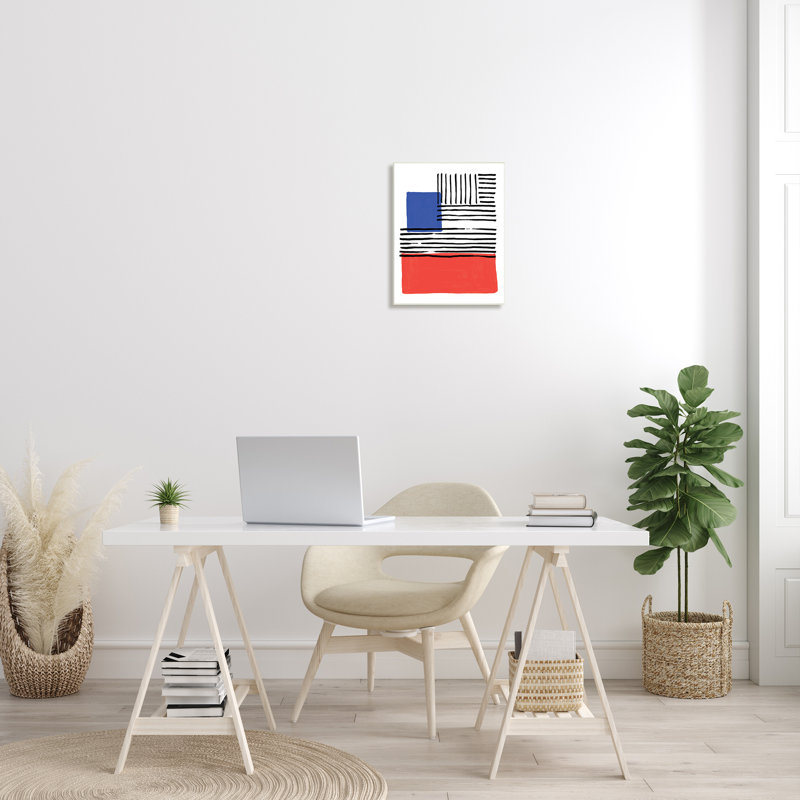 Bleus rouges, lignes audacieuses - impression, H 19 po x l 13 po, Plaque murale