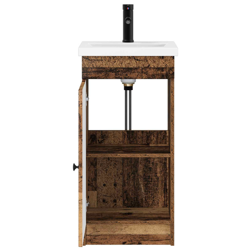 Single Bathroom Vanity with Ceramic Basin, Old Wood
