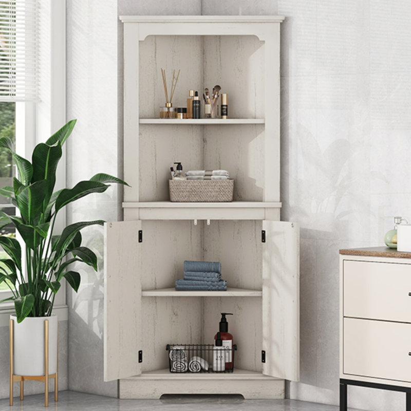 Tall Corner Cabinet With Doors For Living Room, Bathroom,Dining Room Or Kitchen,, Beige