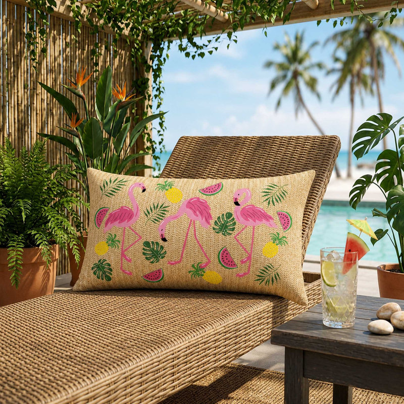 Coussin lombaire d'extérieur avec tissu résistant aux intempéries Flamingo