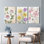 Ensemble de 3 tableaux sur toile à motifs floraux (roses, marguerites et tulipes) pour la décoration du salon, de la chambre ou de la maison.