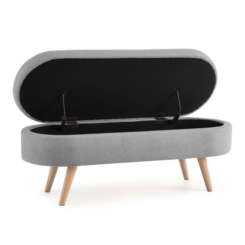 Ottoman Oval Storage Bench,Rubber Wood Legs(43.5"X16"X16"), Gray