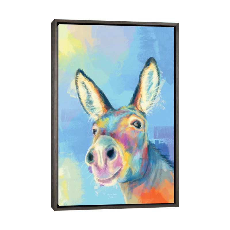 «Carefree Donkey» - reproduction, Cadre blanc, H 60 po x l 40po x P 1,5 po