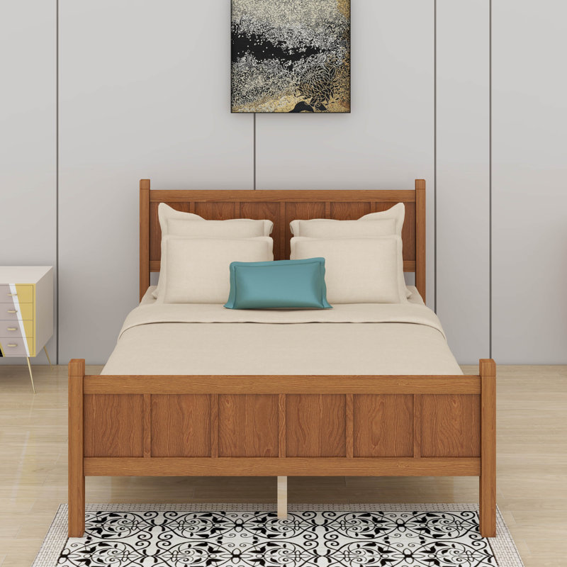 Lit plateforme avec tête et pied de lit, lit à panneau plat avec finition grain de bois, style shaker et style campagnard