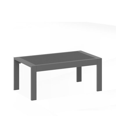 43" X 24" All-Weather Metal Outdoor Coffee Table With Wood-Look Top And Gray Frame