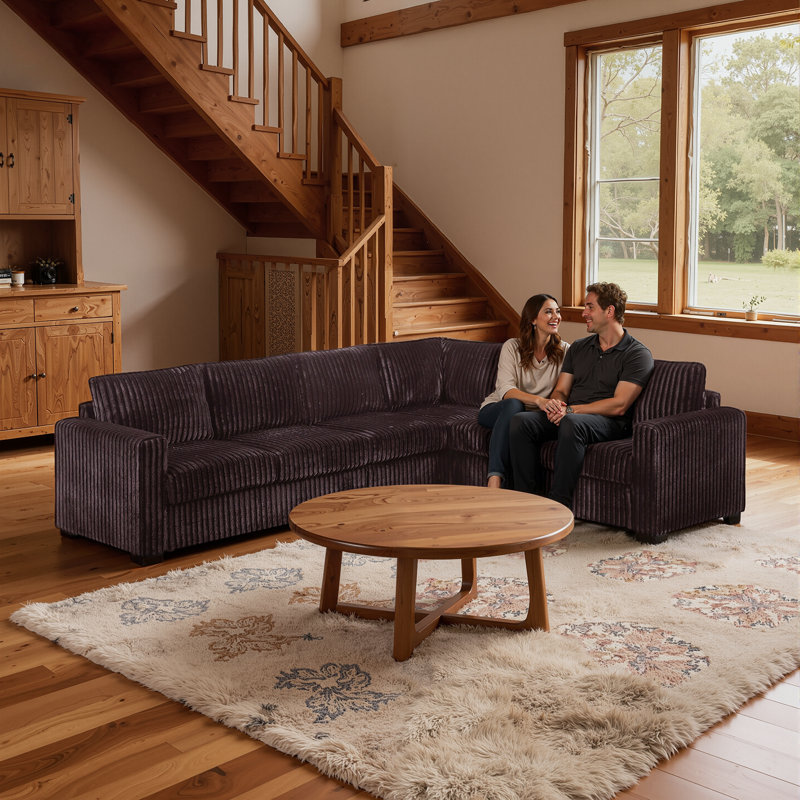Canapé modulaire en L 4 pièces avec velours côtelé et coin, Café