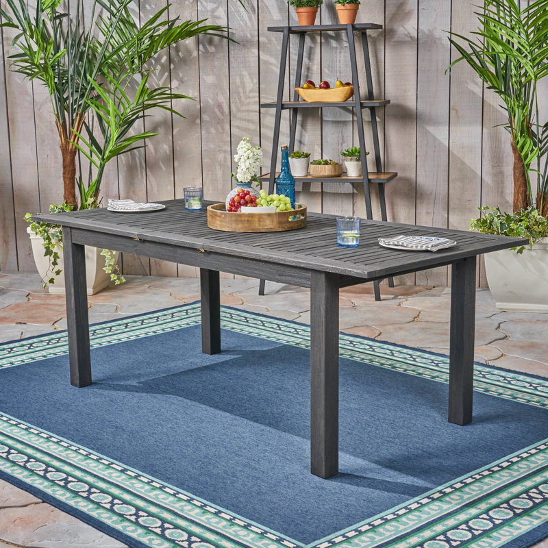 Outdoor Expandable Acacia Wood Dining Table, Dark Grey, Gris