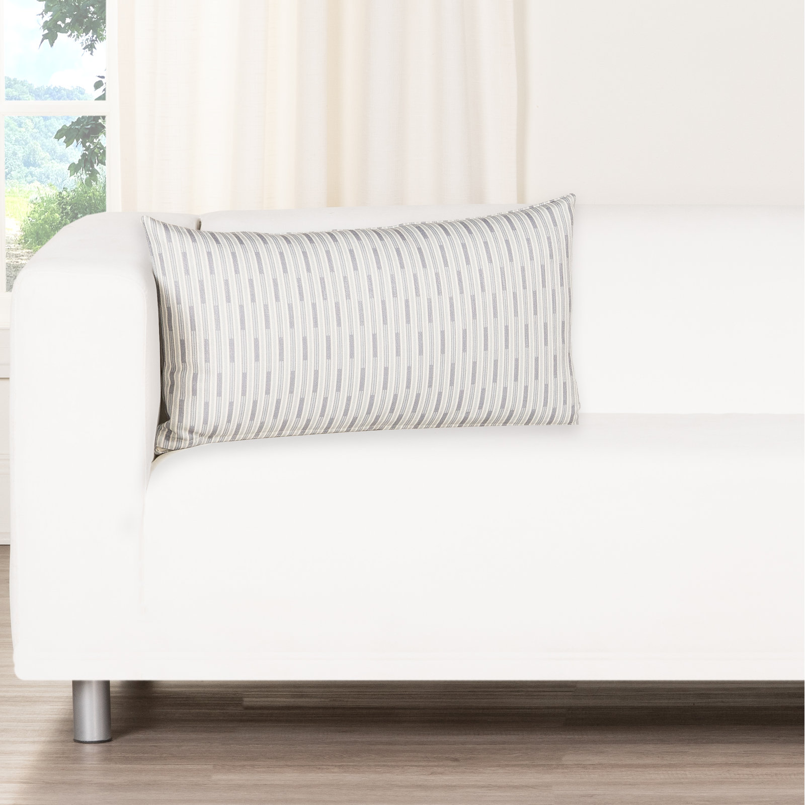Striped Lumbar Accent Pillow, Feather, Blue, Rectangle 14"H x 26"W