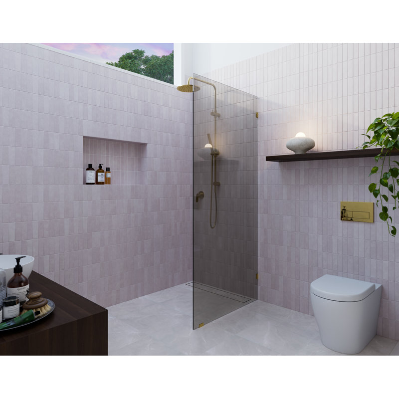 Ursa 30 in. x 78 in. Fully Frameless Gray Tinted Single Fixed Shower Panel, Polished Brass