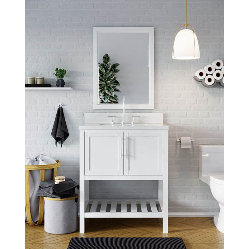 Ensemble de meuble-lavabo simple Riose, Quartz blanc glacier, Blanc mat, 30"