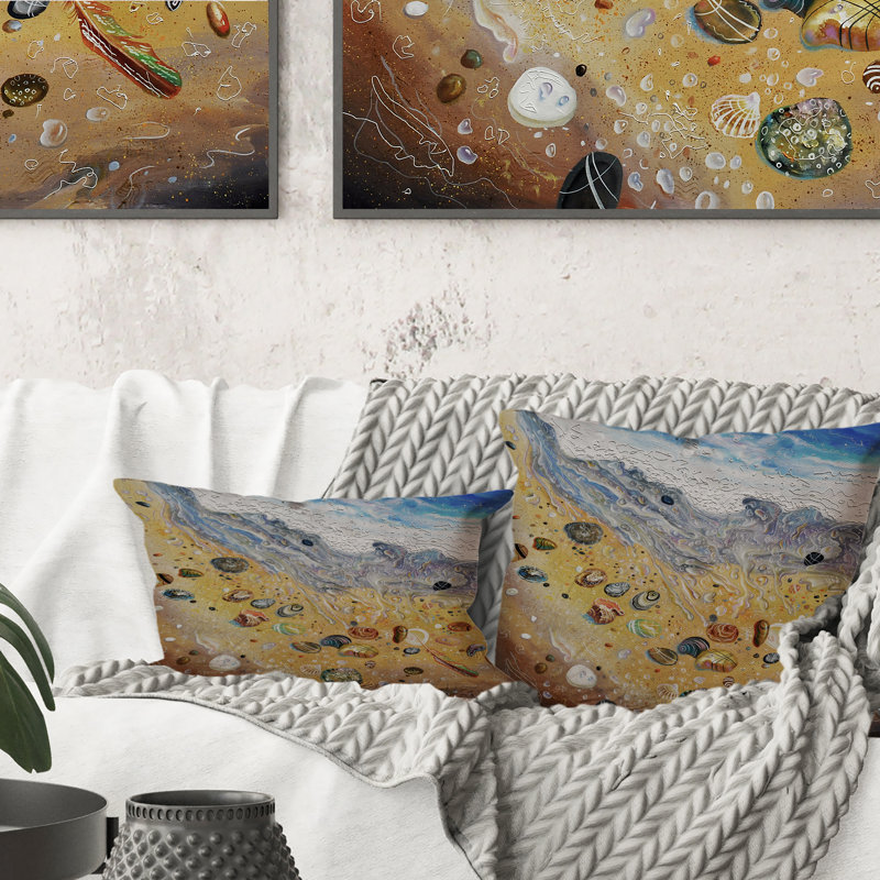 Coussin Seashells On The Beach - imprimé nautique et côtier, 16 po x 16 po
